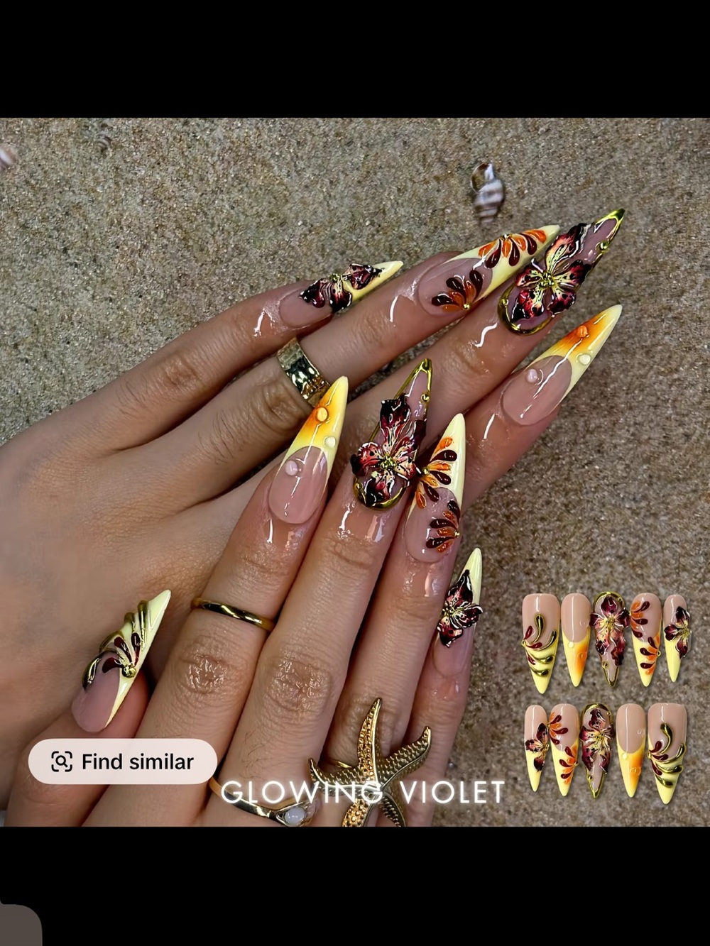 Nailphoria Glowing Violet Floral Stiletto Press-On Nails